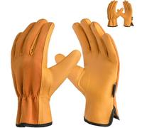 Islero Gardening gloves for Men and Women Tough Thorn Proof Comfortable Breathable Protective leather with Strong Grip Rigger Garden work Safety gloves (Half Leather, Large)