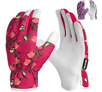 Islero Gardening gloves for Men and Women Tough Thorn Proof Comfortable Breathable Protective leather with Strong Grip Rigger Garden work Safety gloves (short red, Medium)