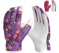 Islero Gardening gloves for Men and Women Tough Thorn Proof Comfortable Breathable Protective leather with Strong Grip Rigger Garden work Safety gloves (short Purple, Large)