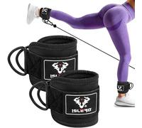 Islero PAIR of Double D Ring Ankle Cuffs Weight Lifting Leg Workout Pulley Cable Machines attachment Hook Gym Straps Neoprene padded support wraps Bodybuilding SOLD AS PAIR (Matte Black)