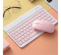 ISMMIK Bluetooth Keyboard and mouse set Ultra Slim Rechargeable Wireless 10“ Keyboard and mouse set for iPad/Samsung Tablets/Lenovo Tablets & Other iOS Android Windows Devices, Pink QWERTY UK Layout