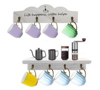 Ismosm Coffee Cup Holder 2 Pcs Kitchen Wall Decor Coffee Mug Holder with 8 Sturdy Hooks Mug Rack for Farmhouse Kitchen Decorations, Coffee Station, Office Decor, Mug Organizer, Mug Display (White)