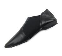 ISMUN Jazz Shoes Slip On Real Leather Black Jazz Shoes Size 8 UK for Girls and Women, Split Sole with Neoprene in Center for Modern Stage