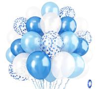 Isndare Blue and White Balloons, 35pcs 12 Inch Pearl Royal Light Pale Confetti Balloons for Boys Christening Baby Shower 1st Birthday Men Aqua Wedding Party Decorations