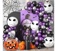 Isndare Halloween Balloons Arch Kit Black Purple Silver Halloween Balloon Garland 18inch Skull Balloon Skull Pumpkin Mini Cute Bats Foil Balloons with3D Black Bats Set for Halloween Party Decorations