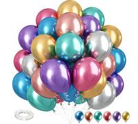 Isndare Metallic Balloons，12 Inch Rainbow Chrome Balloons，35Pcs Assorted Colors Multicolor Metallic Purple Red Green Blue Silver Rose Gold Latex Balloons Kids Birthday Wedding Carnival Party Decors