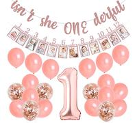 Isn't She Onederful Birthday Decoration 1st Birthday Decorations for Girls Rose Gold with isn't She Onederful Glitter Banner Newborn to 12 Months Photo Banner Number 1 Foil Balloon
