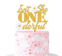 Isn't She ONEderful Cake Topper 1st Birthday Cake Topper Baby Girl's Boho Daisy Cake Decorations for 1st Birthday Baby Shower Gender Reveal Party Supplies
