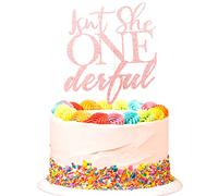 Isn't She ONEderful Cake Topper - Baby Girl's 1st Birthday Party Cake Decoration First Birthday Cake Decors - Pink Glitter