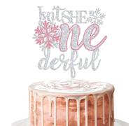 Isn't She Onederful Cake Topper, Winter Onderland Baby Shower Decorations, Babe It's Cold Outside, Snowflake Themed Baby 1st Birthday Party Decorations Silver & Pink Glitter