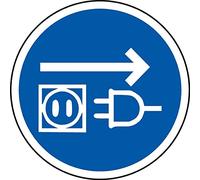 ISO Safety Label Sign - International Disconnect Mains Plug from Electrical Outlet Symbol - Self Adhesive Sticker 50mm Diameter