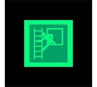 ISO Safety label Sign International Emergency window with escape ladder Symbol - 200mm x 200mm 1.2mm Photoluminescent glow in the dark rigid plastic with self adhesive backing