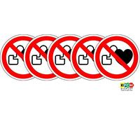 ISO Safety Label Sign - International No Access for People with Active implanted Cardiac Devices Symbol - Self Adhesive Sticker 200mm Diameter (Pack of 5 Stickers)