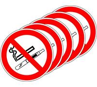 ISO Safety Label Sign - International No smoking and no e-cigarette Symbol- Self adhesive sticker 100mm Diameter (PACK OF 5 STICKERS)
