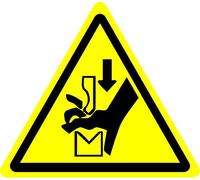 ISO Safety Label Sign - International Warning Hand crushing between press brake tool Symbol - Self adhesive sticker 100mm Diameter