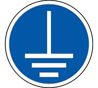 ISO Safety Sign - Connect an Earth Terminal to The Ground - Self Adhesive Sticker 50mm Diameter