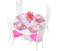 ISO TRADE Doll's House Furniture Set Dining Room Dining Table Chair 38 Pieces 8248, Pink