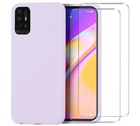 ISOI Silicone Case for Oppo A94 5G - with 2 Pieces Screen Protectors - Liquid Silicone Gel Ruber Case All-Round Protection Shockproof Mobile Phone Case Compatible with Oppo A94 5G, Purple