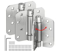 ISOKER 3-Pack Self Closing Door Hinges, 4 Inch Spring Loaded Door Hinges, Adjustable Tension for Exterior,Garage, Front Back Door,Left Right Hand Door, 5/8'' Radius Corners,UL Listed,Brushed Nickel