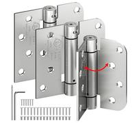 ISOKER 3-Pack Self Closing Door Hinges, 4 Inch Spring Loaded Hinges with Square & 5/8'' Radius Corners, Adjustable Tension for Garage, Front Back Door,Left Right Hand Door,UL Listed,Brushed Nickel