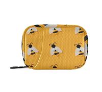 Isolated Bee on Honeycomb Yellow Hexagon Pattern Pill Case with Removable Internal Plastic Boxes Organizer, Zippered Carrier Small Medicine Bag Holder, Travel Storage Container