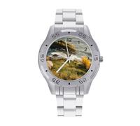 Isolated Tree on The Beach Watches Men Silver Quartz Dress Wrist Watch | Fashion Casual Stainless Steel Band Easy to Read Minimalist Business Style