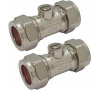 Isolation Valve, 15mm, Chrome, Compression Fitting, WRAS Approved, Stopcock Stop Tap Water Shut Off, Easy Installation, Pack of 2