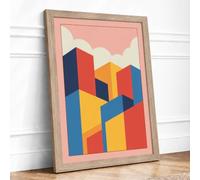 Isometric Structures Geometric Framed Wall Art Print A2 Oak