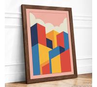 Isometric Structures Geometric Framed Wall Art Print A3 Walnut