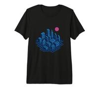 Isometric Synth City Grid Retro Graphic Premium T-Shirt
