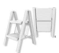 ISOP 2 Step Folding Ladder Aluminum | White Foldable Standing Ladder Two Step | Antislip Steps | Durable, Lightweight & Compact | Step Ladders for Houshold Garage ot Office - Aluminum Step Stool