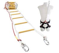 ISOP 4-Story Emergency Fire Escape Ladder - 32 ft (10m) | Heavy-Duty Rope Ladder with Safety Cord, Security Harness & Spring Hooks | Rust & Weather Resistant | Reusable | 2000 lbs Weight Capacity
