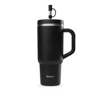 QWETCH Travel Cup 900ml with Straw & Handle - 48h Iced / 12h Cold - Recycled Stainless Steel - Leakproof Screw Lid - Insulated Tumbler for Cold Drinks - Black