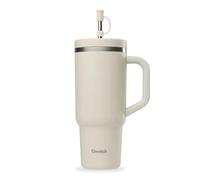 QWETCH Travel Cup 900ml with Straw & Handle - 48h Iced / 12h Cold - Recycled Stainless Steel - Leakproof Screw Lid - Insulated Tumbler for Cold Drinks - Sand