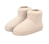 Isotoner® Ladies Borg Boot with Cuff Detail, Stylish Boot Slippers with Pillowstep® Tufted Insole, Memory Foam for Comfort, Durable EVA Sole, Ultra Comfort Foam Layer, Cream, 4 UK