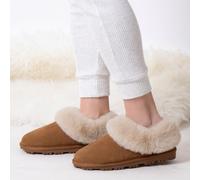 Isotoner® Ladies Genuine Suede Bootie With Fur Cuff & Lining Tan UK Size 5