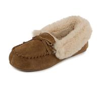 Totes Isotoner GENUINE SUEDE MOCCASIN WITH FAUX FUR LINING Womens Tan - UK 5