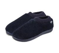 Isotoner® Ladies Popcorn Full Back Bootie Slipper with Pillowstep® Tufted Insole for Added Comfort, cosy and Comfy Winter Footwear, Navy, 4 UK