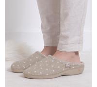 Isotoner® Ladies Popcorn Terry Mule Slippers Natural Spot UK Size 8