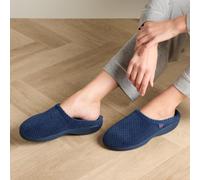 Isotoner Womens Ladies Luxury Memory Foam Plush Lined Mule Slippers with Non Slip Sole Blue Navy
