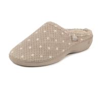 Isotoner® Ladies Popcorn Terry Mule Slippers, Pillowstep® Memory Foam with 360° Surround Comfort, Secret Sole Support, Durable Sole, Machine Washable, Natural Spot, 8 UK
