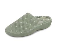 Isotoner® Ladies Popcorn Terry Mule Slippers, Pillowstep® Memory Foam with 360° Surround Comfort, Secret Sole Support, Durable Sole, Machine Washable, Sage Green (Green), 4 UK