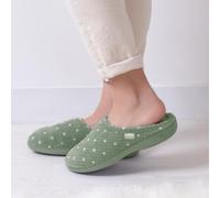 Isotoner® Ladies Popcorn Terry Mule Slippers Sage Green Spot UK Size 8