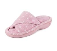 Totes Isotoner POPCORN TURNOVER OPEN TOE Womens Mule Slippers Pink Spot - UK 7
