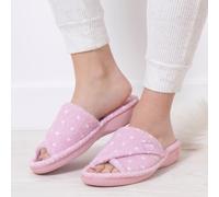 Isotoner® Ladies Popcorn Turnover Open Toe Slippers Pink Spot UK Size 7