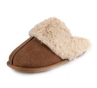 Isotoner Ladies Real Suede Mule with Fur Cuff