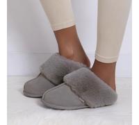 Isotoner® Ladies Real Suede Mule with Fur Cuff Grey UK Size 4