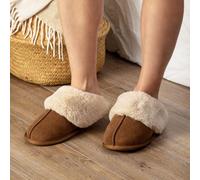Isotoner® Ladies Real Suede Mule with Fur Cuff Tan UK Size 5