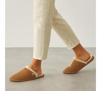 Isotoner® Ladies Real Suede Mule with Water Repellency, Casual Mule Slipper with Pillowstep® Tufted Insole, Memory Foam for Comfort, Ultra Comfort Foam Layer, Durable Flat Sole, Tan, 6 UK