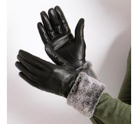 Isotoner Ladies Leather Glove With Faux Fur Cuff